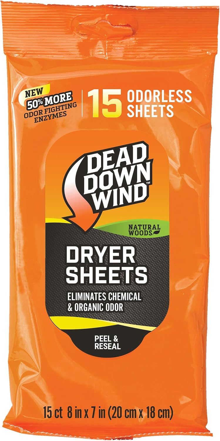 Dead Down Wind Dryer Sheets | Odor Eliminator for Hunting Gear + Hunting Accessories | Anti-Static, Biodegradable Unscented Sheets | 1 Resealable Package : Health & Household