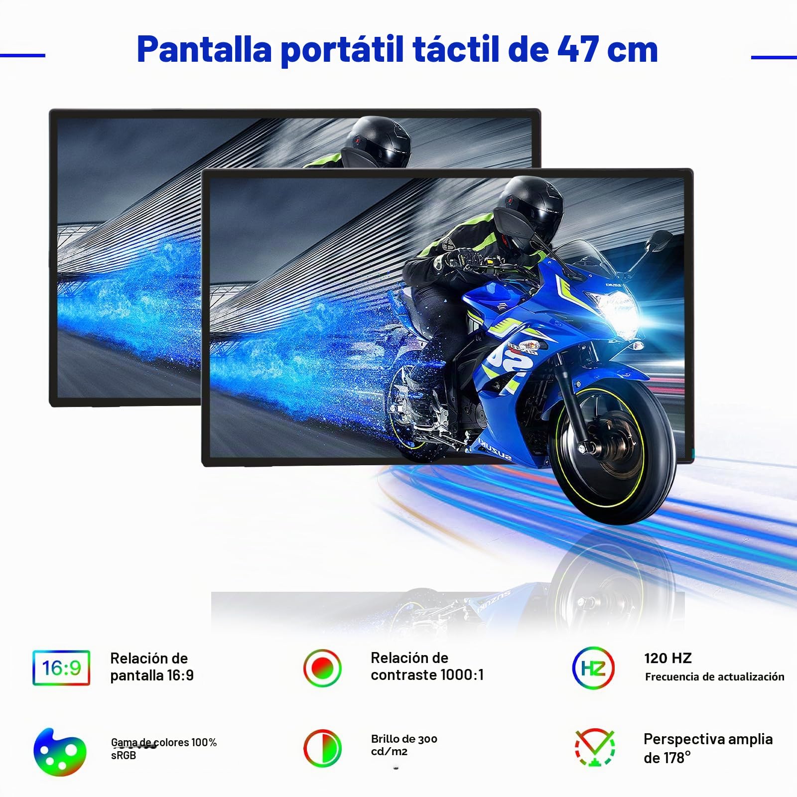 GeeekPi Monitor portátil de 18,5 Pulgadas, 1920 x 1080 IPS, Pantalla táctil de 120 Hz, 1080P, Pantalla táctil con HDMI USB-C, Altavoces Integrados, Soporte VESA para Xbox PS4/5, portátil, Mac, PC