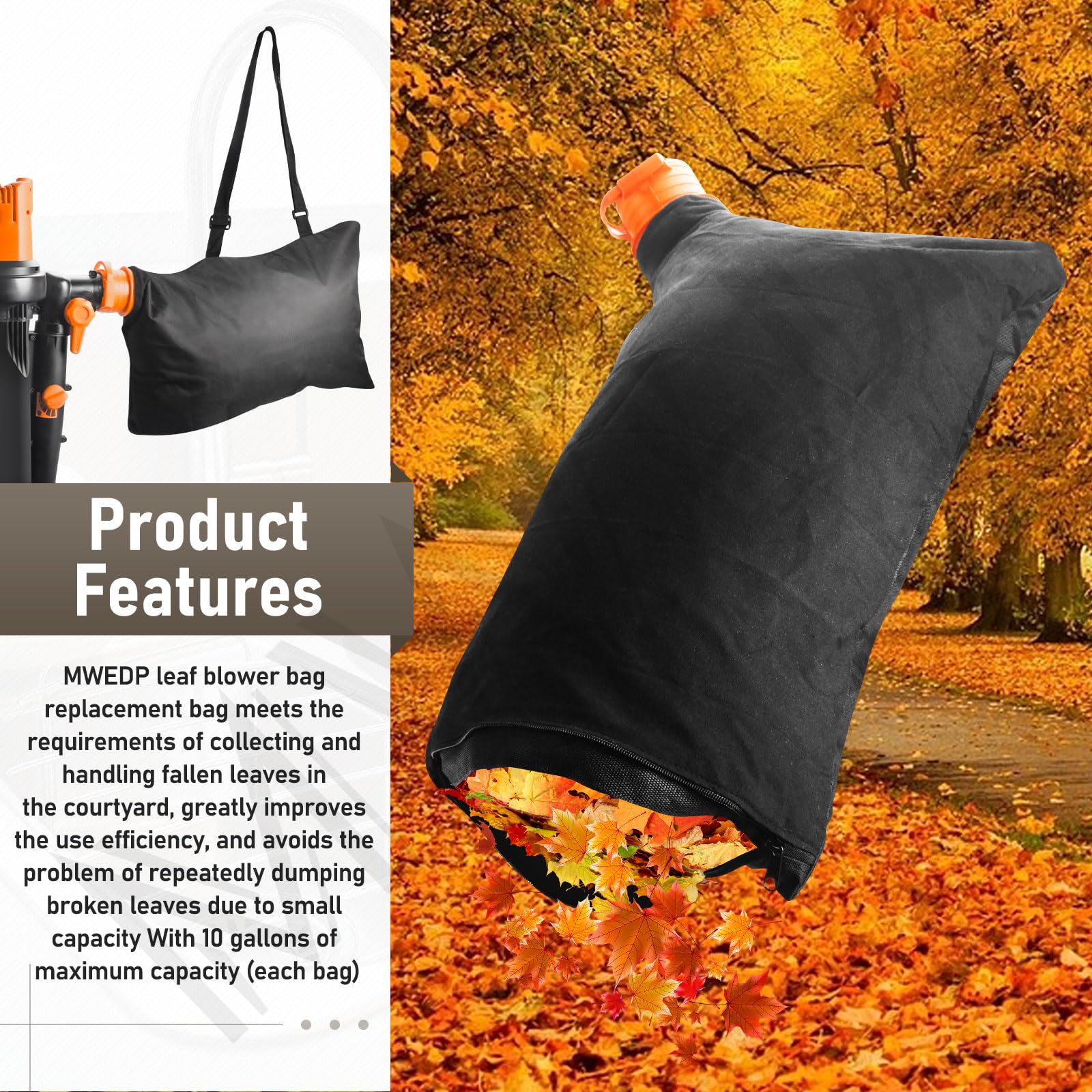 Sac De Rechange Pour Souffleur/Aspirateur Worx WG500, WG501, WG502, WG508 - Capacité 37 Litres, Installation Facile - 6