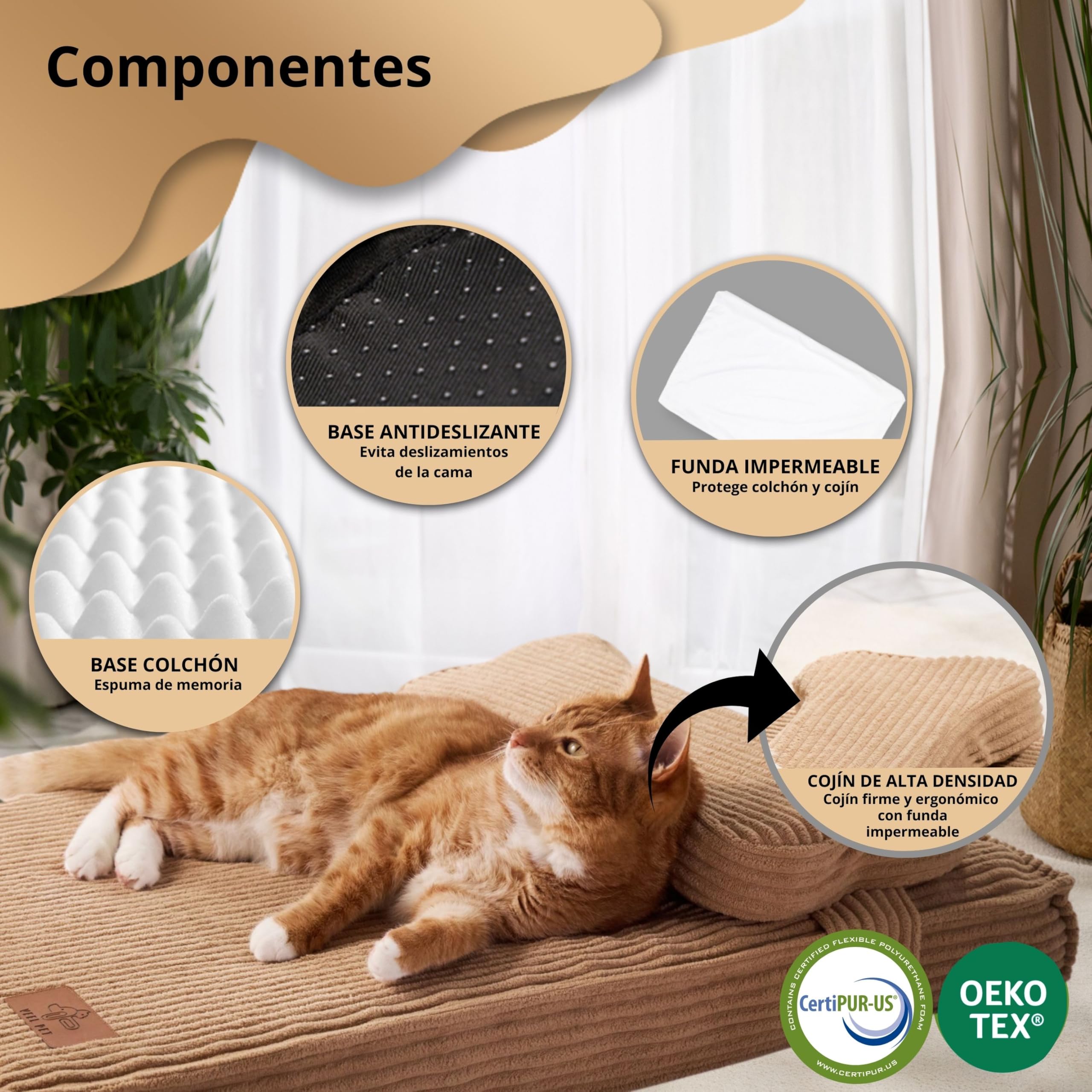 Cama para Gatos ortopédica con Funda Impermeable (Mediu)