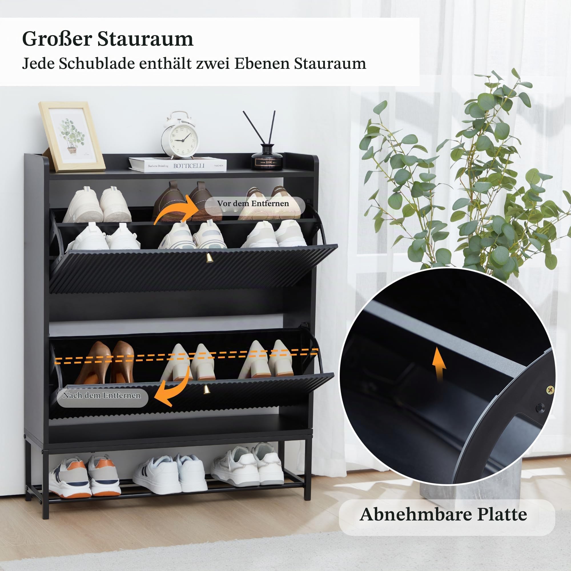 Muster Schuhschrank – doppelschichtiger Aufbewahrungs-Organizer mit Doppeltür für den Eingangsbereich, modernes, langlebiges Design mit verstellbaren Regalen