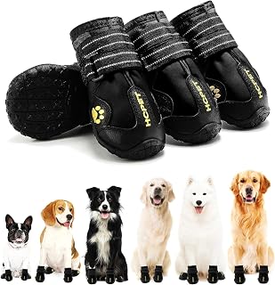 Hcpet Dog Boots for Large Dogs Size 6: Waterproof Anti-Slip Paw Protectors for Hot Pavement, Snow, Indoor Floors - Black