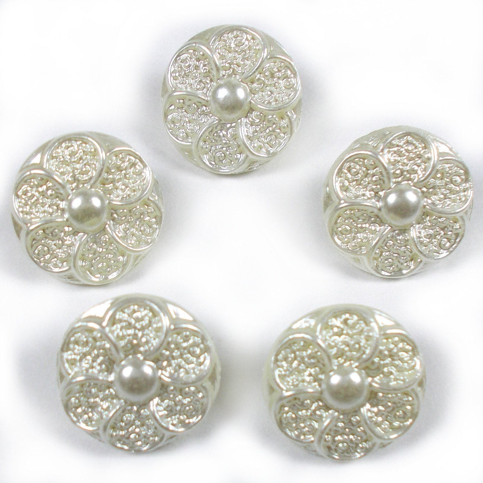 Push The Button Ivory Pastel Ornate Pearl Flower Plastic Buttons 12Mm Pack Of 5 (Ivory)