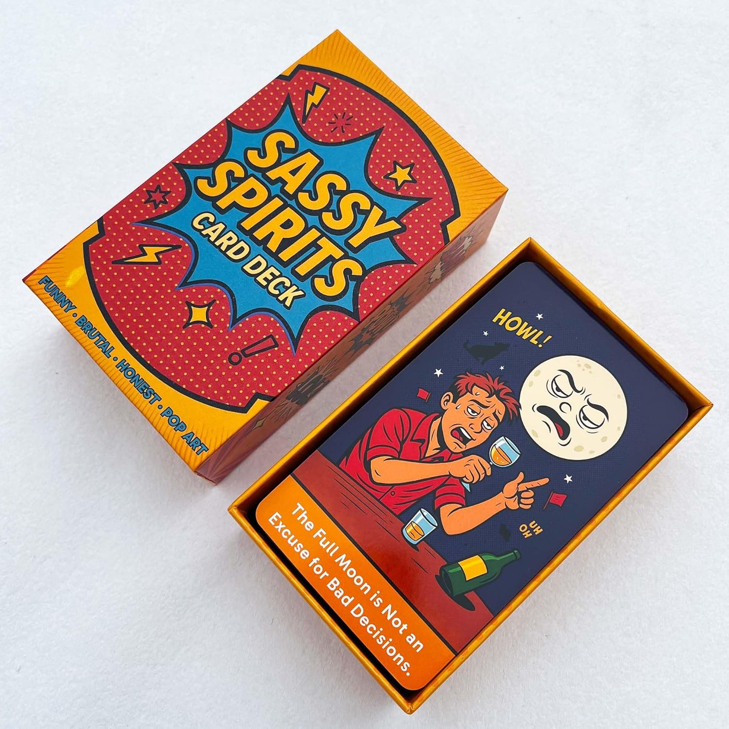 DPEHAKMK Sassy Spirits Oracle Deck, 78 Funny and Brutally Honest Pop Art Cards for Real Talk Readings, Bold Comic-Style Oracle Deck with Sass, Humor and Attitude for Modern Guidance