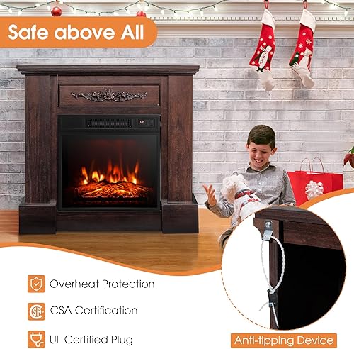 Miniatura 7 de ORALNER Chimenea eléctrica de 32 pulgadas con repisa, paquete de chimenea envolvente de madera con 3 efectos de llama, control remoto y temporizador