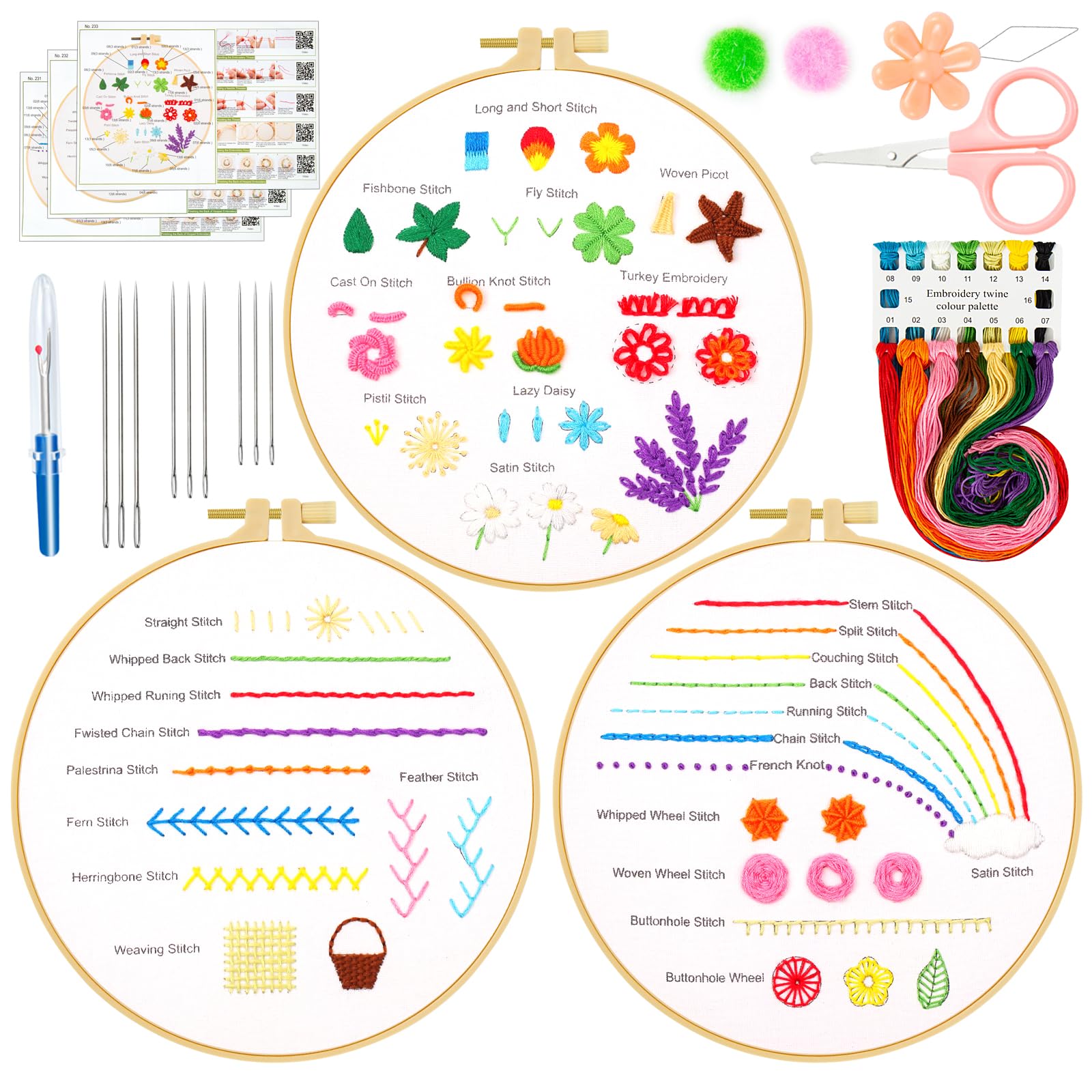 Embroidery Kit for Beginners - 3 Sets, Hoop Included -11 Embroidery Kit for Beginners - 3 Sets, Hoop Included -11