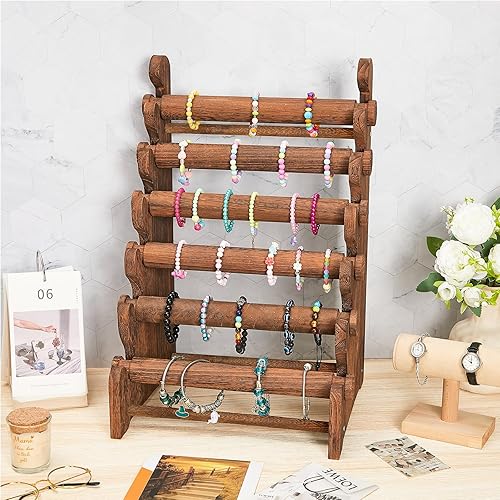 Miniatura 6 de Marsui Soporte de pulsera de madera y exhibición de 6 niveles, organizador de pulsera, exhibiciones de pulsera para venta de soporte de pulsera para