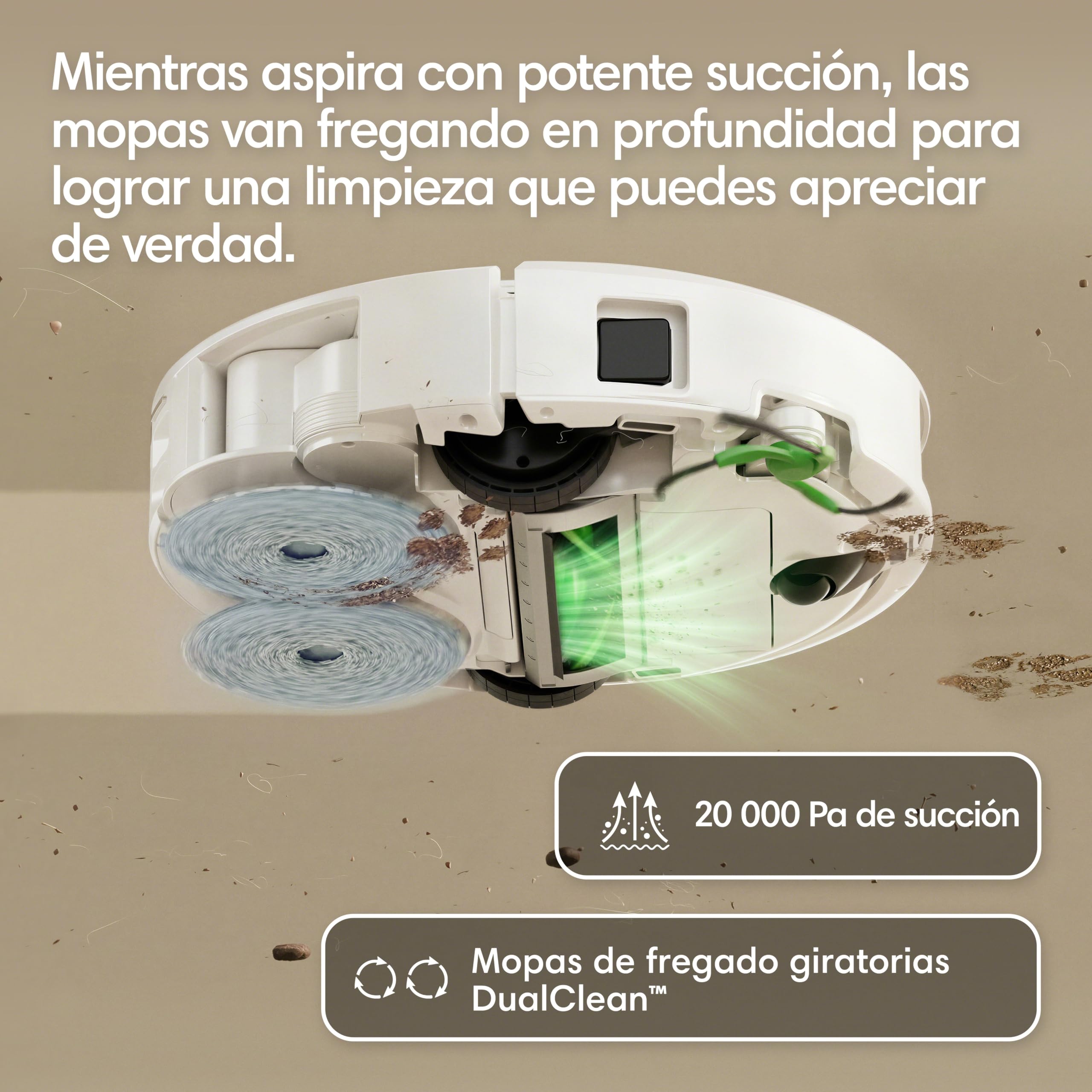 iRobot Roomba Plus 416 Combo y Base AutoWash, Aspirador y Friegasuelos, Accesorios Extra, 20000Pa, Mopa Extensible, Mopas DualClean Elevables, Secado Calor, LiDAR Clearview, Autonomía 90 días, Blanco