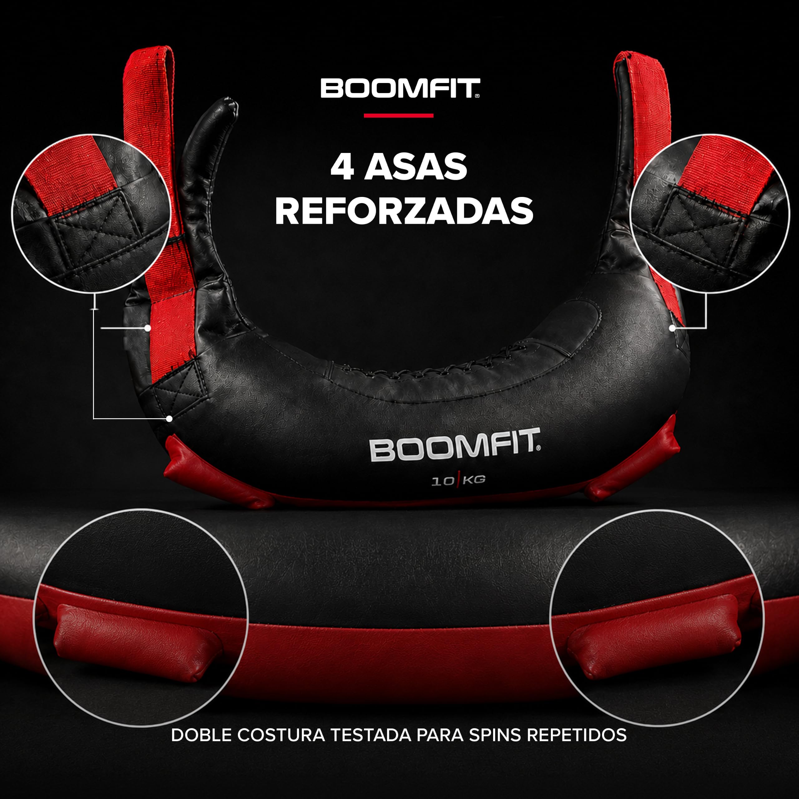 BOOMFIT Saco Búlgaro Bulgarian Bag Forma Herradura 4 Asas Crossfit 5-20 kg | Para Spins, Halos, Around the World, Bear Hug y Snatch rotacional | Trabaja core, hombros, trapecios y agarre con torsión