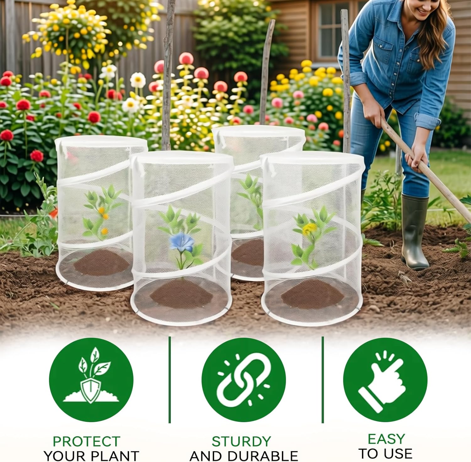 6 Pack 18"x24" Pop Up Plant Covers with Stakes & Storage Bag, Instant Foldable Garden Protector - Reusable Bird and Insect Netting for Raised Beds, Vegetables, Flowers, Seedlings