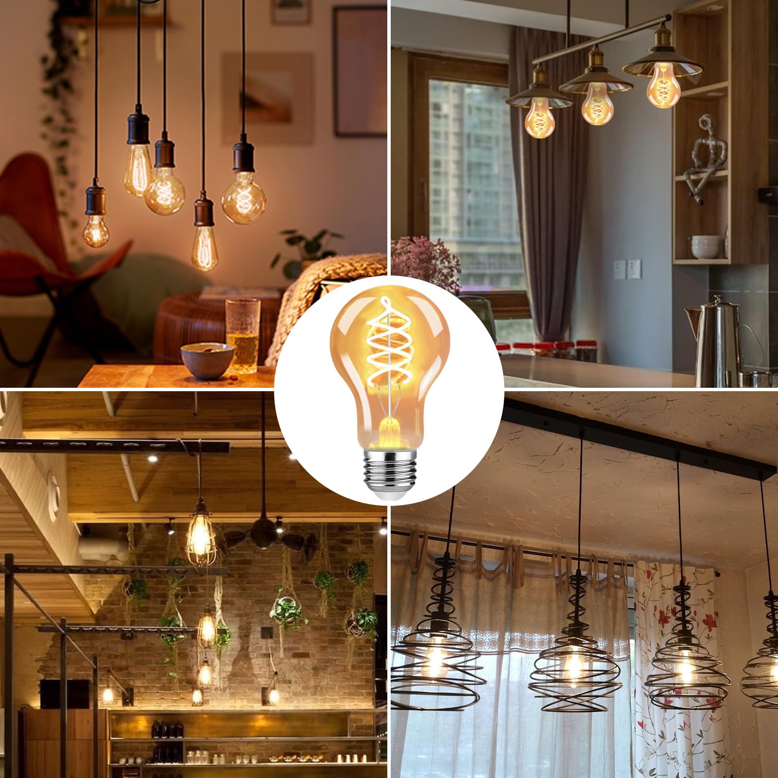 4Stück Edison Vintage Glühbirne, E27 4W LED Glühbirne Vintage Antike Glühbirne, A60 LED Lampe warmweiß 2700K Licht Beleuchtung für Nostalgie Haus Café Bar Restaurant (Packung mit 2)
