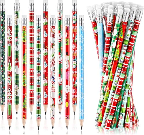 Lápices de Navidad a granel para niños, coloridos lápices de madera de invierno con lápices de borrador, muñeco de nieve, Papá Noel y alce, lápiz de disponible en Yaxa Venezuela
