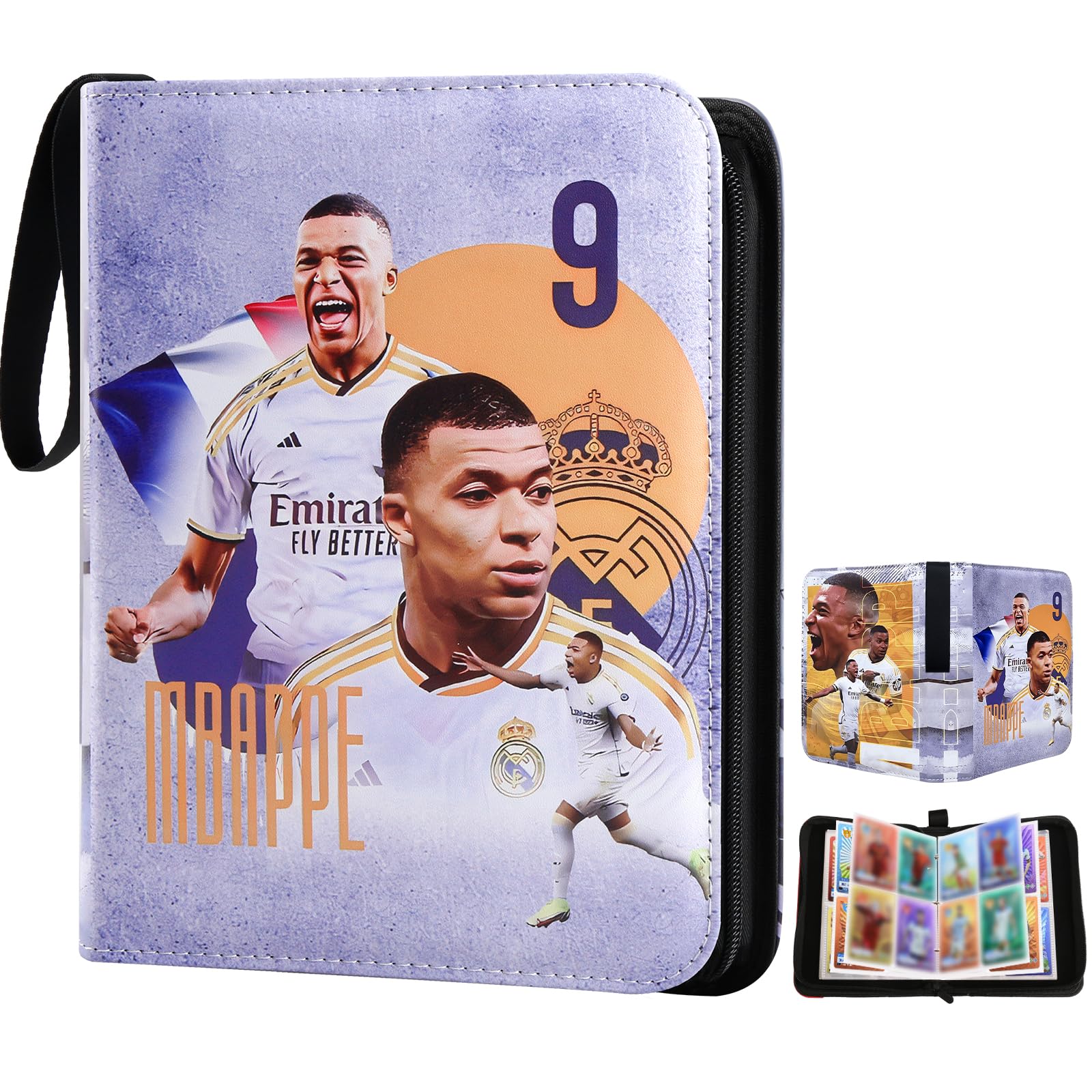 Card Binder, Football Trading Holder Binder Collectible for Kids, PU Leather Cards Trainer Albums, Binder for Card, 50 Page - Capacity 400Cards Birthday Football for Boys