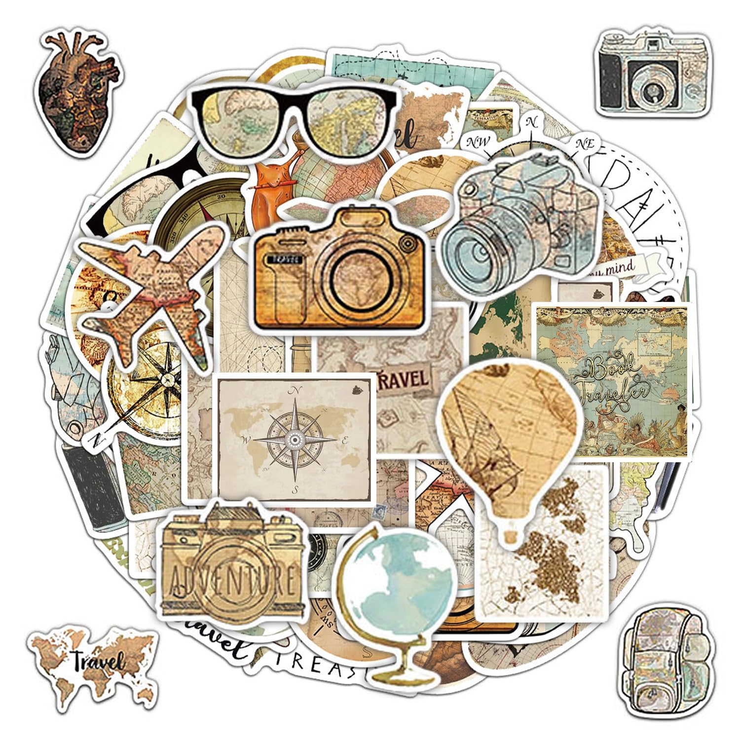 Ysdyy Multicolor 100 Retro Travel Map Stickers, Creative Diary Stickers, Funny Scrapbook Stickers, Diy Suitcase Notebook Decoration Stickers