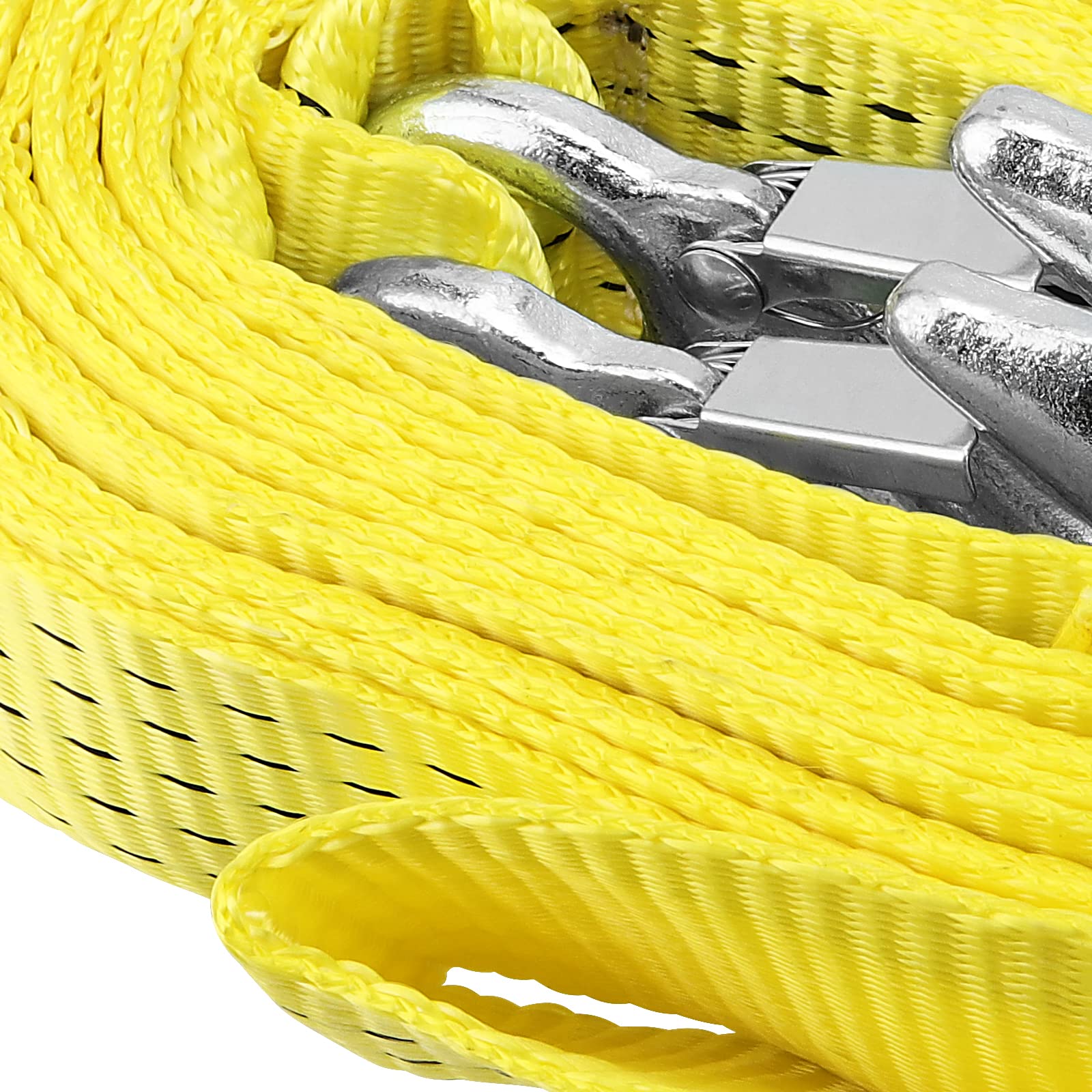 MUKLEI 2 Stück 5,1 cm x 6,1 m robuster Abschleppgurt, Abschleppseil mit Sicherheitshaken, robuster Rückholungsgurt für Fahrzeugerholung, Schlepp, Befestigung von Ladung, 4989,5 kg Kapazität, Gelb