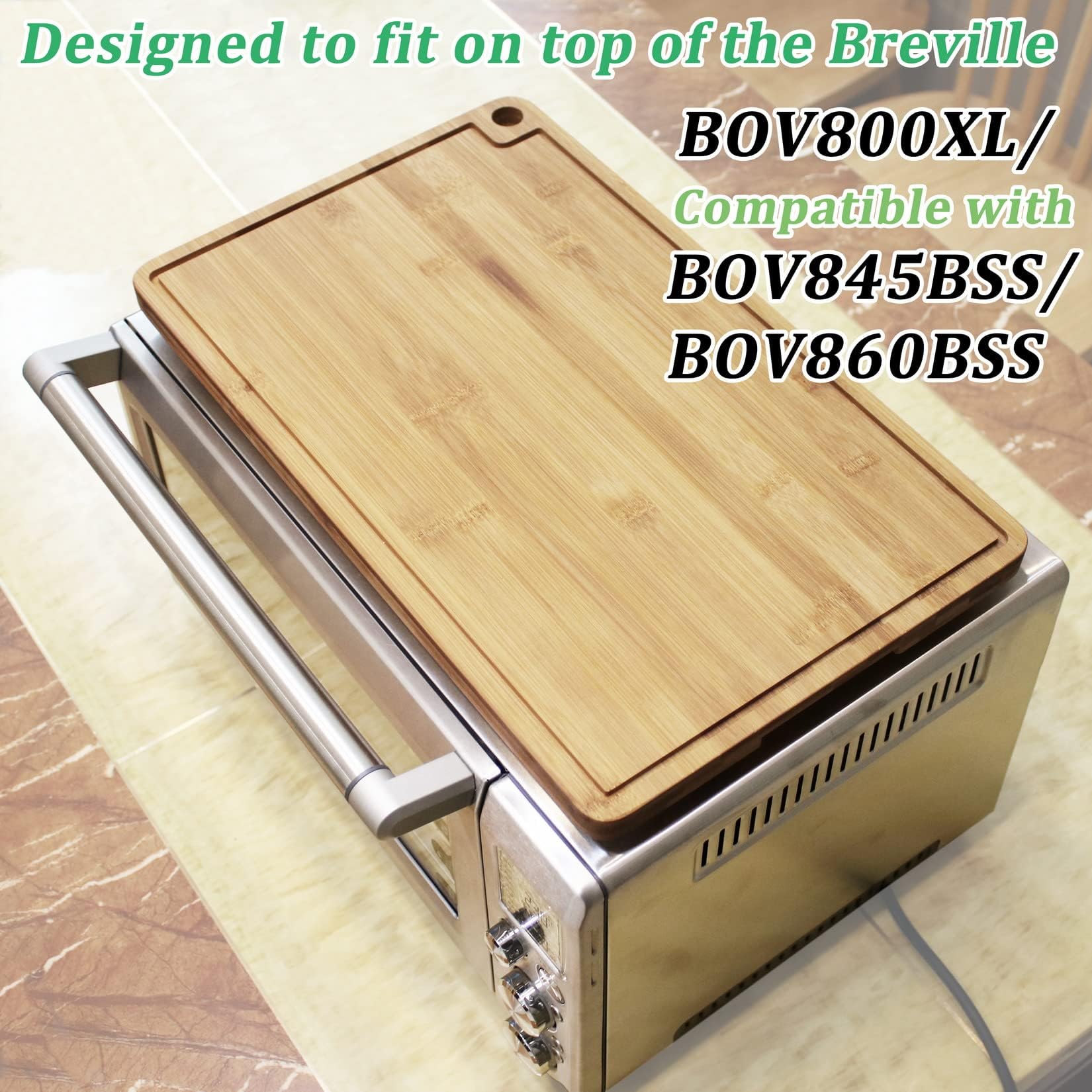 Deska do krojenia z drewna bambusowego kompatybilna z Breville BOV800XL 860BSS 845BSS, chroni inteligentny piekarnik, z odpornymi na wysokie temperatury silikonowymi nóżkami i akcesoriami do stojaka