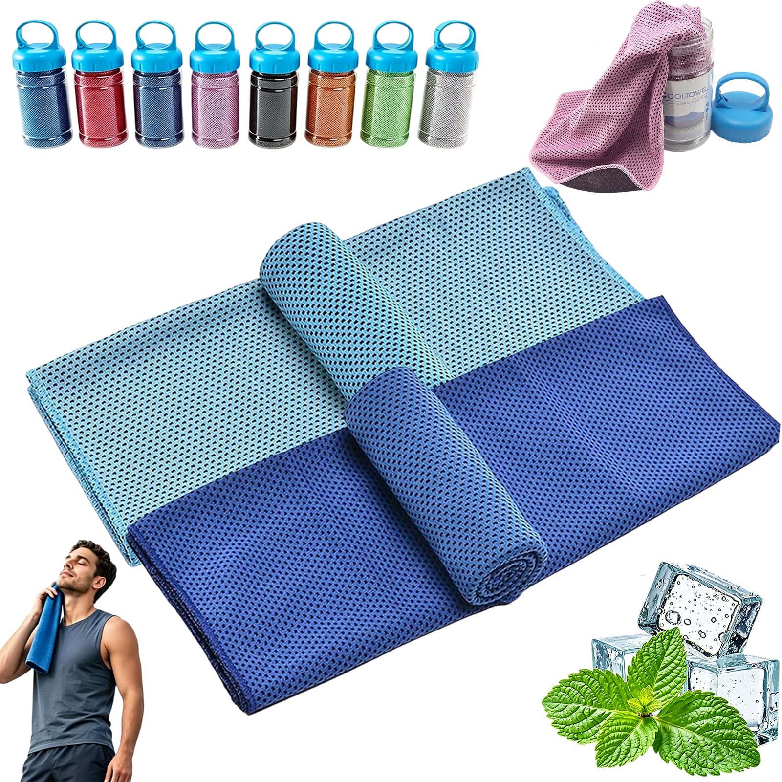mondpfote Cooling Bottle Cold Sweat Towel, Cool Towel Towel, Reusable Instant Cool Soft Breathable for Gym, Yoga, Golf, Running, Camping & Hot Weather (2pc-e)