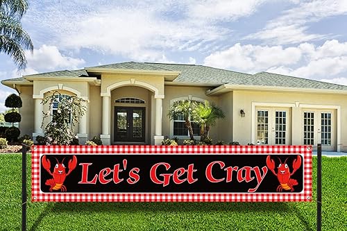 Miniatura 4 de Nepnuser Decoraciones de fiesta de cangrejo de cangrejo con texto en inglés "Let's Get Cray", cartel de valla con temática de langosta hervir para
