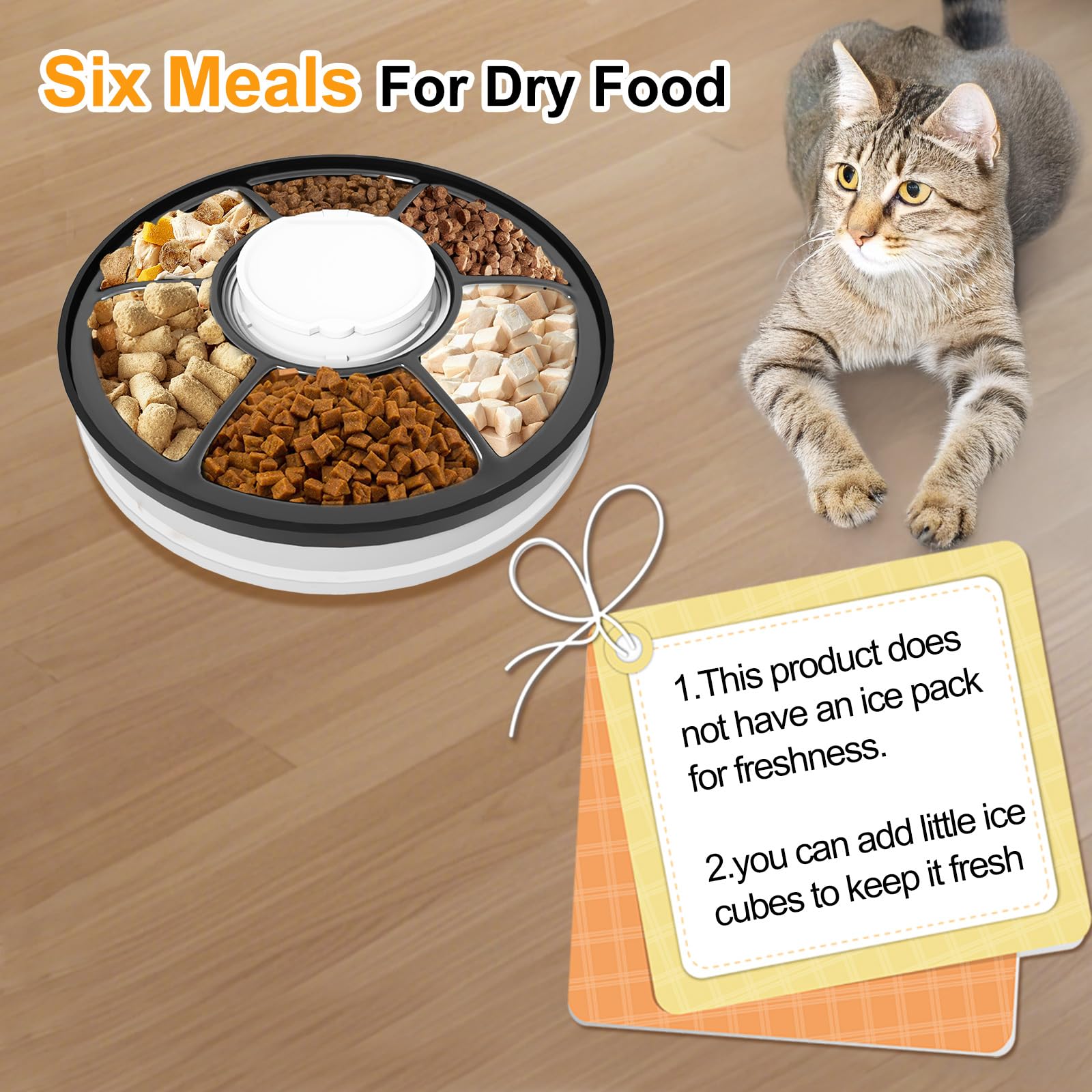 Automatic Cat Feeder for Dry Food,Supplement & Treats， 6 Compartment Timed Cat Food Dispenser for Cats and Small Dogs，No Ice Needed Automatic Dog Feeder(Black) - image 4