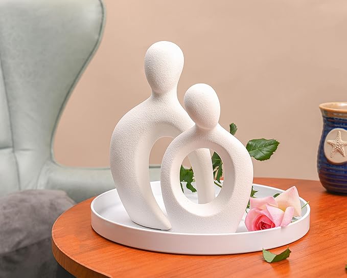 Escultura Abstracta de Pareja Cerámica Blanca para Decoración del Hogar miniatura 2