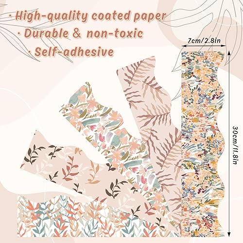 Miniatura 2 de Whaline Tablón de anuncios de hojas bohemias, plantas abstractas, bordes autoadhesivos, 5 diseños, calcomanías coloridas de borde festoneado para