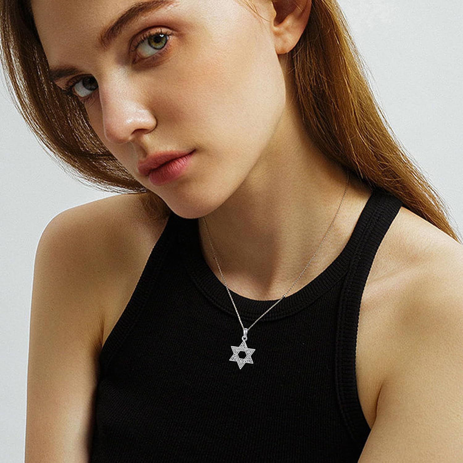 Miniatura 2 de URONE Collar de plata de ley 925 con dije de estrella de David con estrella de David, joyería judía, regalos para hombres y mujeres, Plata