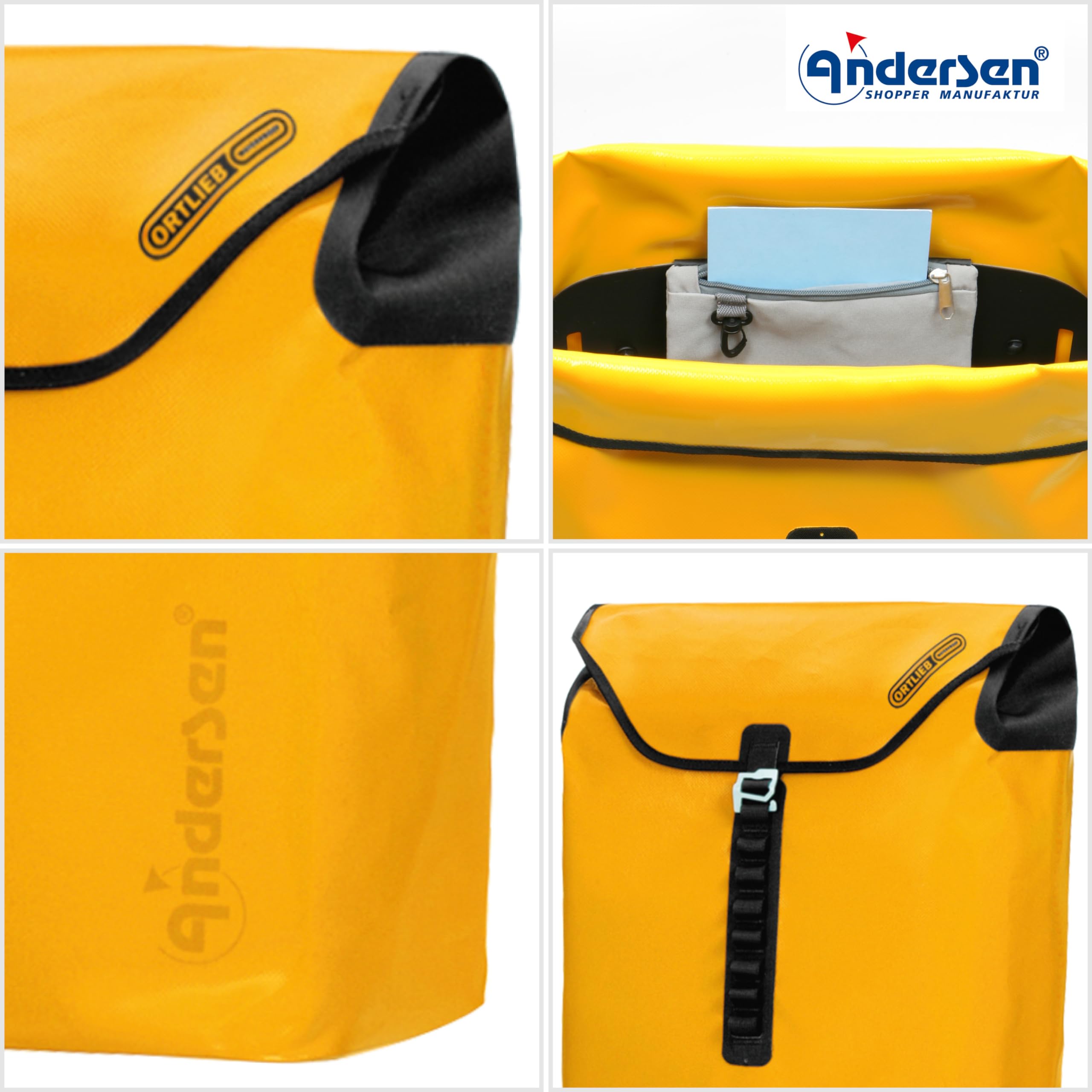 Andersen Carrello portaspesa Royal aluminio Pieghevole con Ruota 25 cm e 49 Litri Borsa Ortlieb Giallo