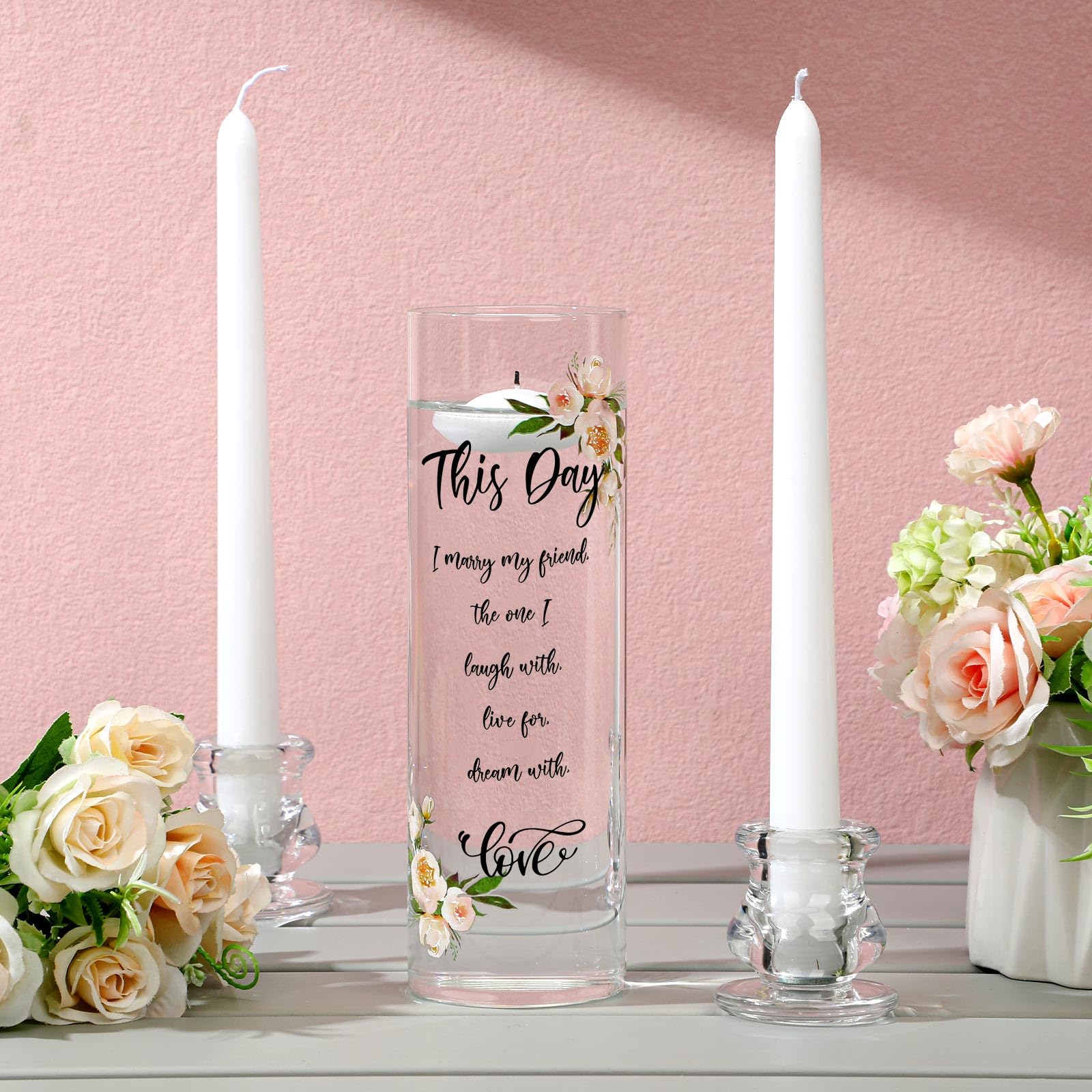 Magik Life Unity Candle Set - Wedding Ceremony & Reception – 6 Pillar & Two 10 Taper Candles – Long Burning Unity Candles for Marriage Ritual – Handmade in USA – White | Rustic