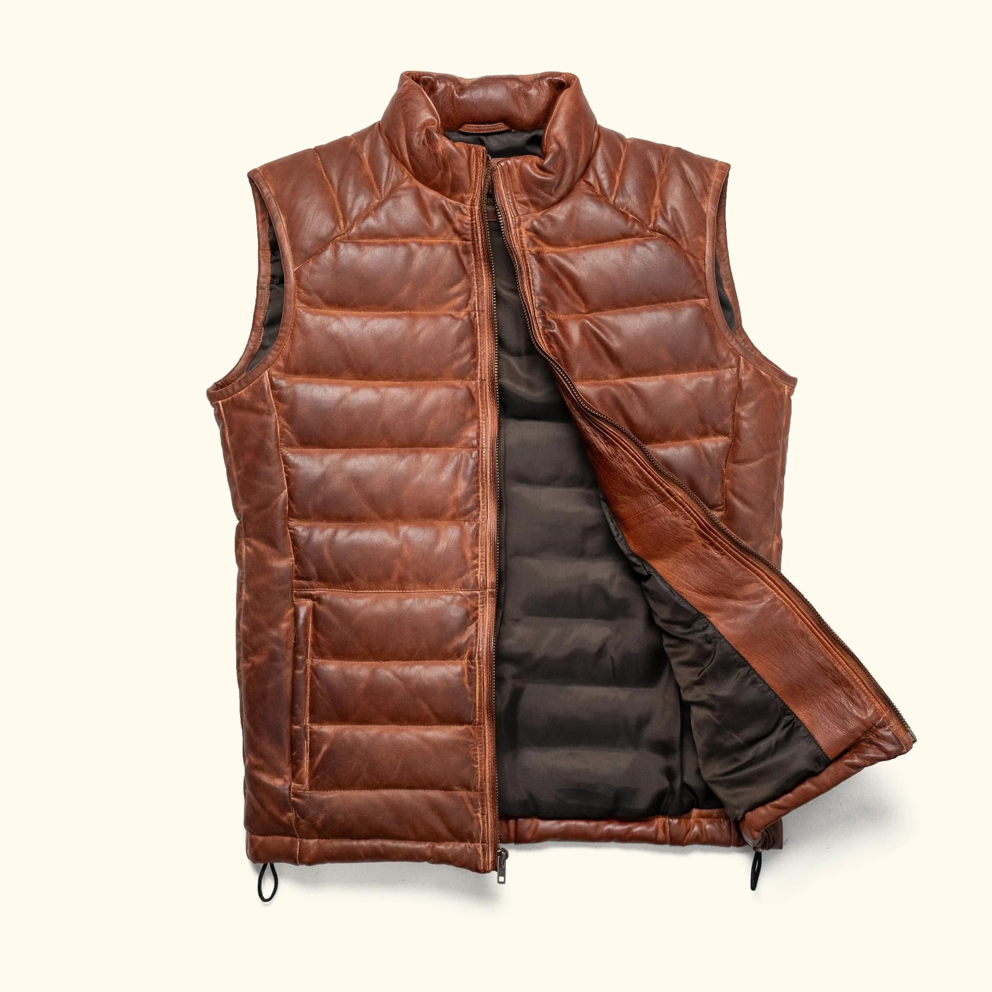 Photo 1 of JACKETREE Men's Distressed Leather Puffer Waistcoat, Padded Lambskin Vest, Leather Puffer Vest for Men (US, Alpha, 3X-Large, Regular, Distressed Brown)