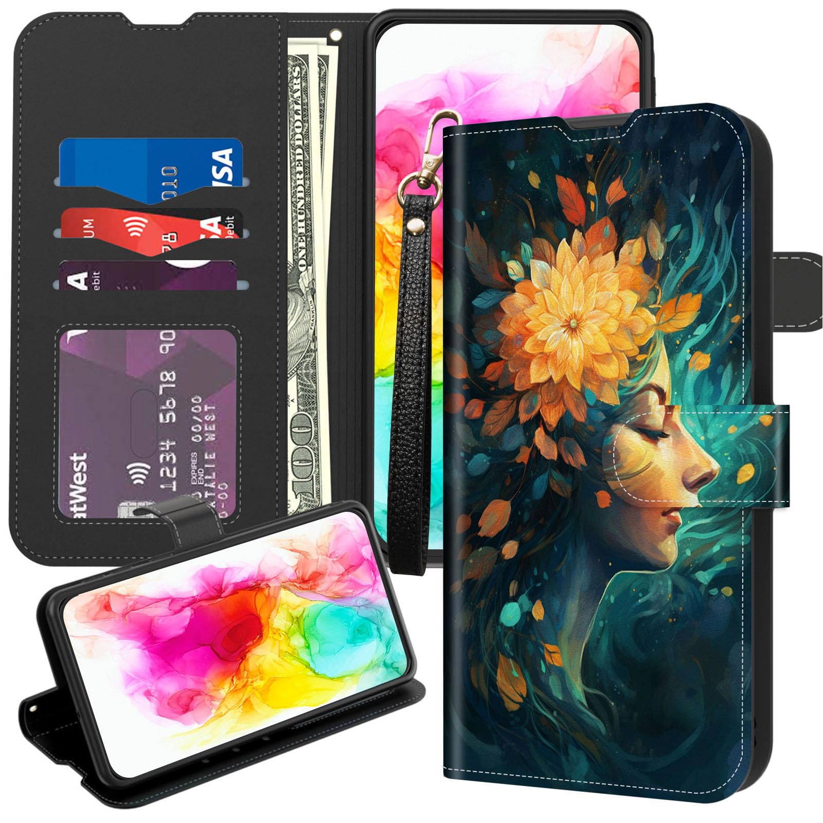 Funda De Cuero Flip Para Google Pixel 8 - Diseño De Pavo Real Mandala Con Flores, Ranuras Para Tarjetas Y Soporte Kickstand - Protección Completa Y Estilo único