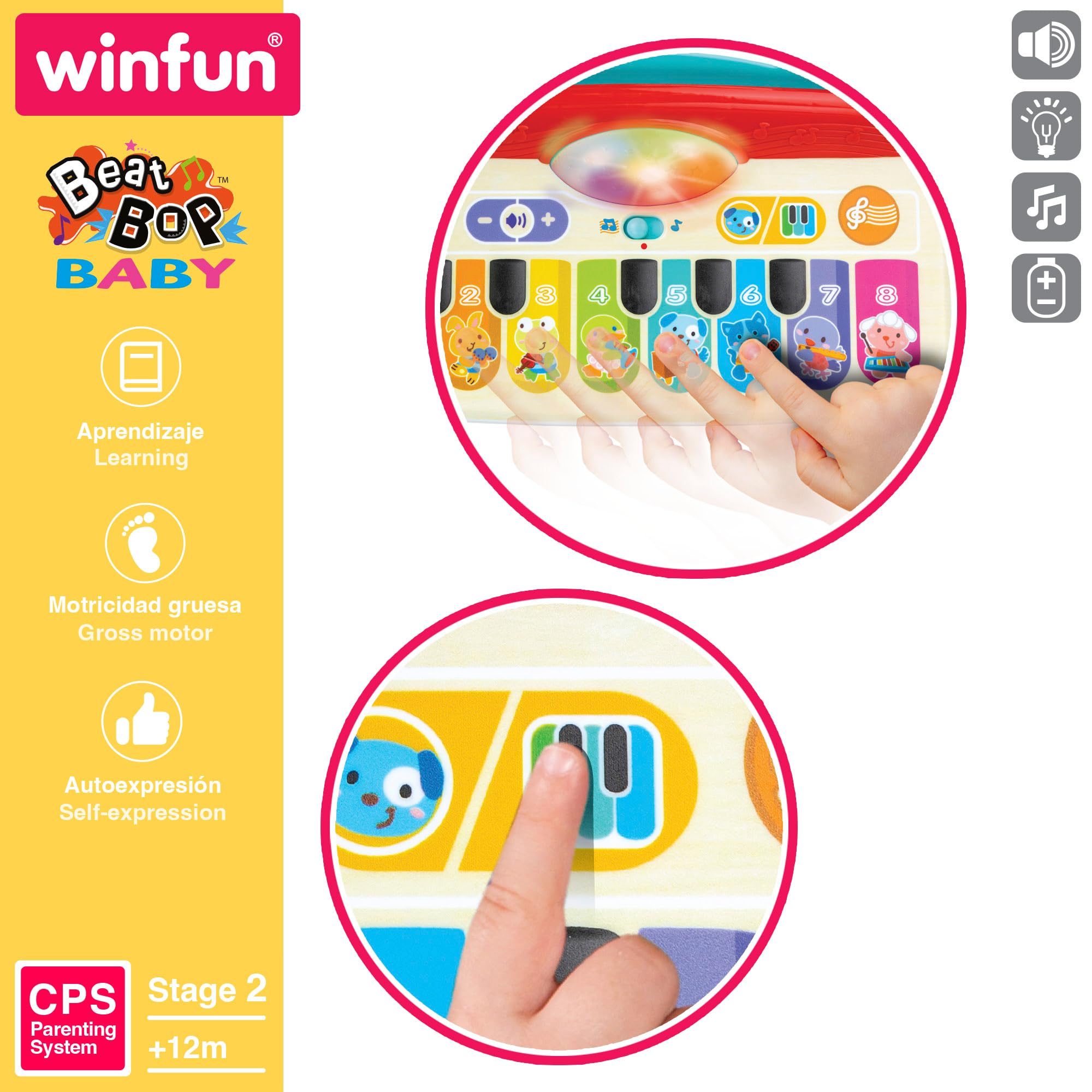 Winfun Pianino dla dzieci, Zabawki z muzyką dla dzieci, Zawiera nuty, Światło i dźwięk, Przyciski dotykowe, Zabawka muzyczna, Prezenty dla dziecka 1 rok, 47258