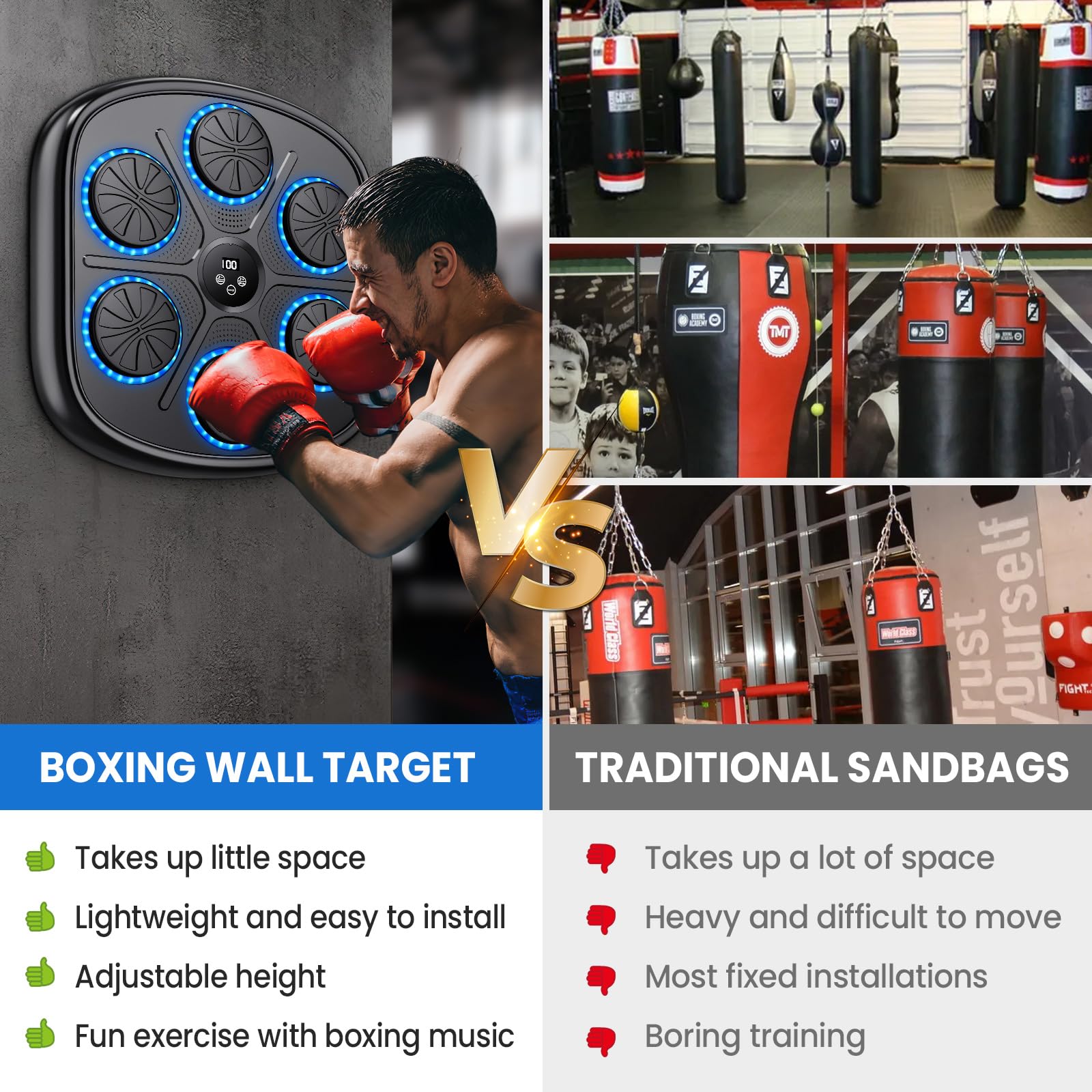 Music Boxing Machine, 2025 Nuovo Macchina di Boxe Musicale Intelligente con 9 Velocità e Modalità di Allenamento, Supporta Bluetooth, Contatore Automatico, Tira Pugni Boxe Parete per Adulti e Bambini