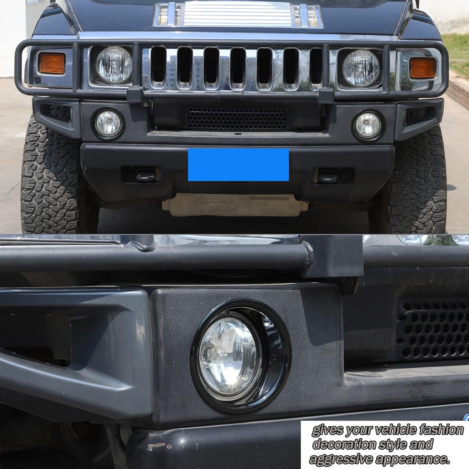 Lcojicep Front Bumper Driving Fog Light Ring Trim Molding Compatible with Hummer H2 2003-2009, Front Fog Lamp Light Cover Trim Frame Car Accessories（ 2pcs） (Piano black)