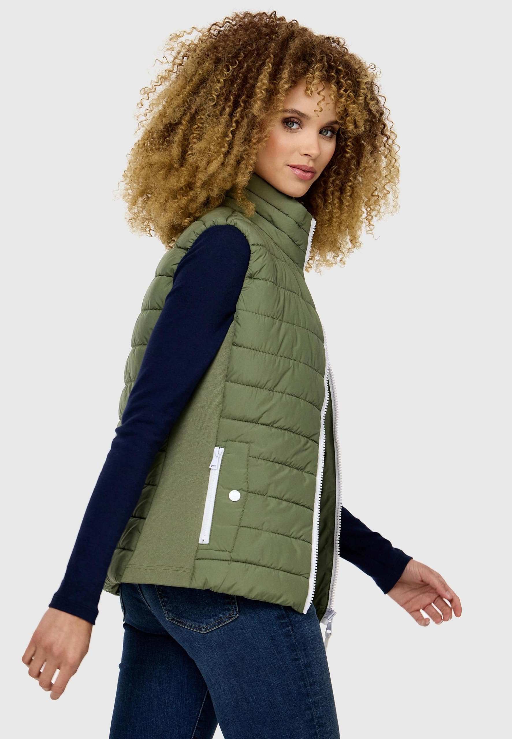 MARIKOO leicht gefütterte Damen Steppweste Übergangsjacke mit elastischen Rippbündchen an der Seite und hohem Kragen Reimii XS-3XL