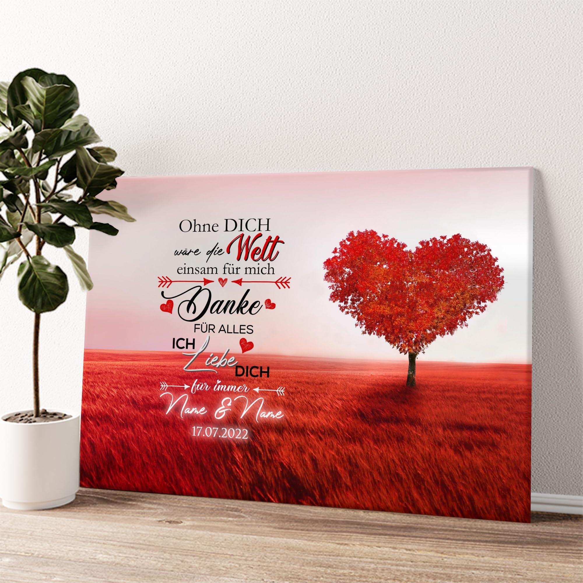 Liebesleinwand Individuelles Wandbild Ich liebe Dich | Jahrestag, Hochzeitstag Geschenke für Frauen | Leinwand mit Namen und Datum gestalten