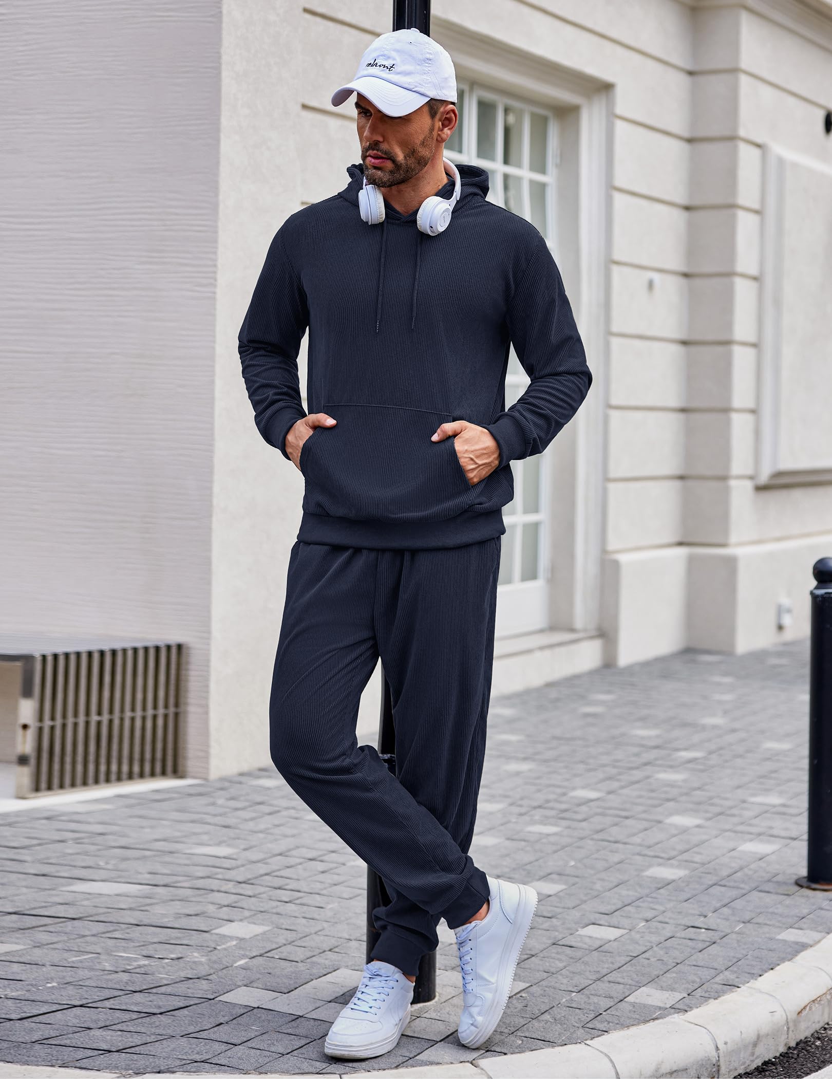 COOFANDY Tuta sportiva da uomo, 2 pezzi, a nido d'ape, con cappuccio, set da jogging