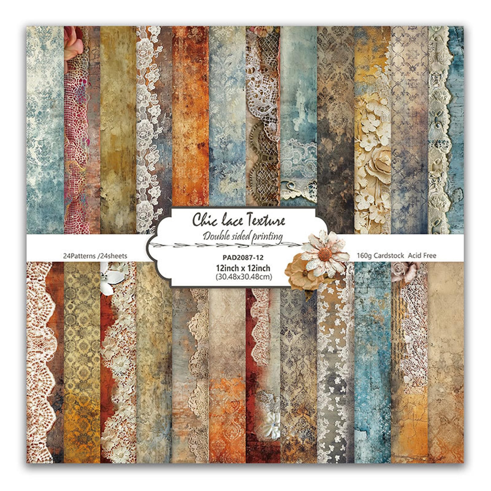 MerwDeeyt 24 Sheets Vintage Scrapbook Paper 12x12 Inch Double-Sided Decoupage Papers Floral Pattern Decorative Paper Scrapbooking Papers for DIY Card Making Wrap Decoration-Brown