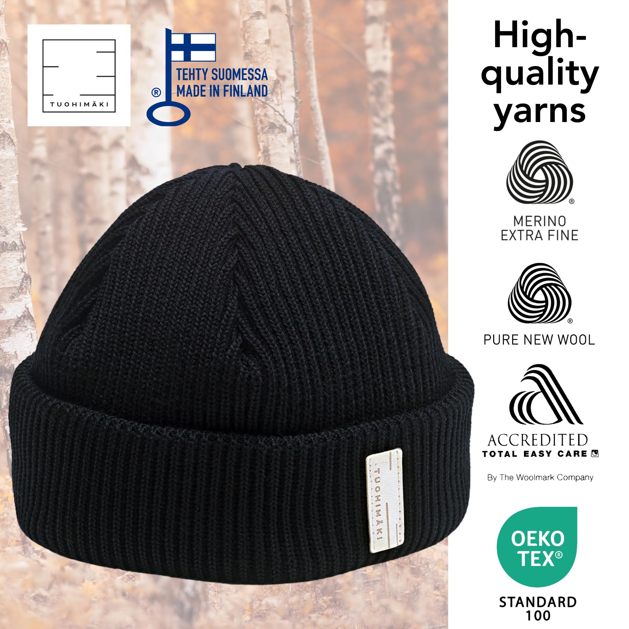 Berretto in Lana Merino Uomo & Donna Inverno – 100% Merino Beanie Unisex – Berretto da Pescatore – Made in Finland – Caldo Berretto Invernale