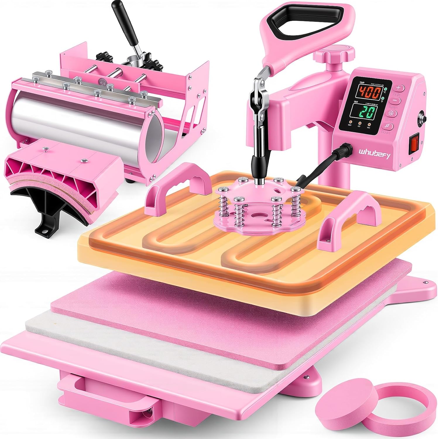 15x15 Heat Press Machine for T Shirts with 30oz Tumbler Press 5-in-1 Slide Out Easy Loading Heat Transfer with Dual-Tube Heating & 4-Zone PID Temp Controller for Quick & Even Heat on Hat Cap Mug Plate