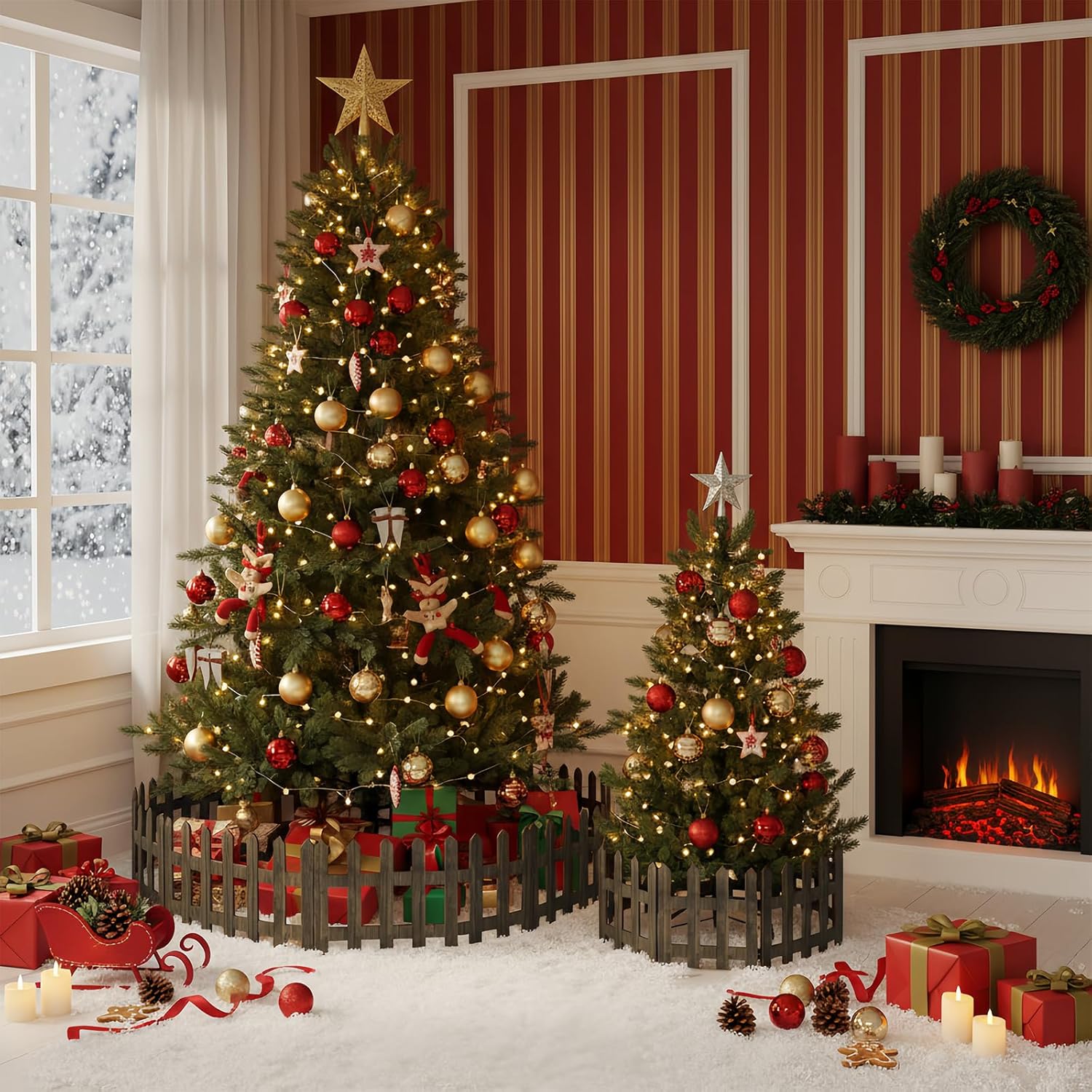 Thyle 8 Pcs Christmas Tree Fence Wooden Picket Fence Xmas Tree Barrier for Dogs Pets Garden Christmas Home Lawn Holiday Decoration (Brown)