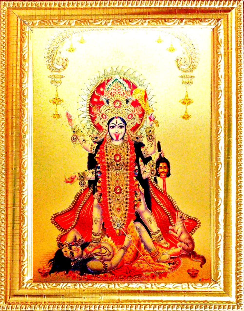 VCARTNOW Gold Foil Embossed Kali maa photo frame (33 x 24 cm) (kali maa)