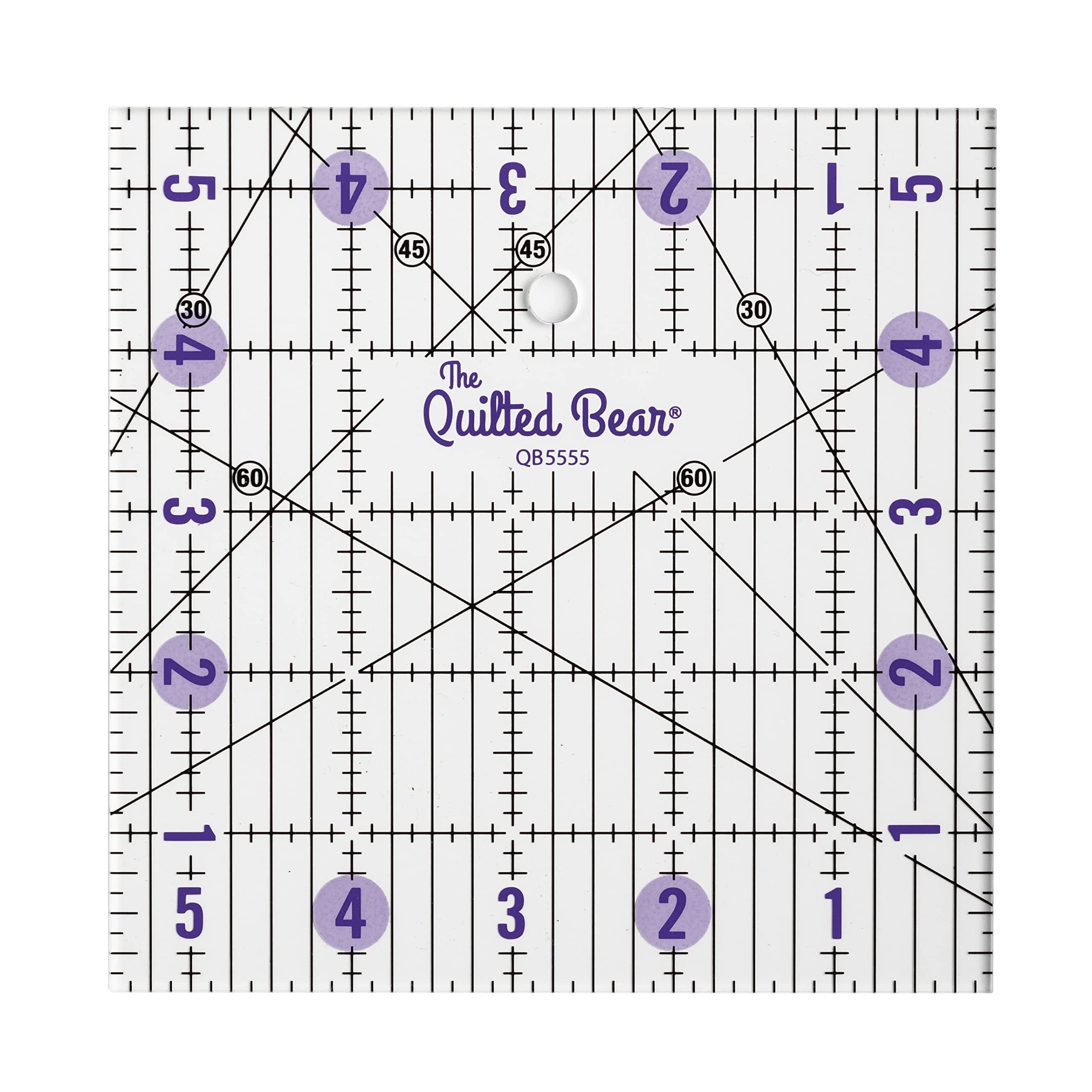 The Quilted Bear Transparent Quilting Rulers - Acrylic Non-Slip Quilting & Sewing Ruler With Precise Black Lines & 30, 45 & 60 Degree Angles - Essential Tool For Perfect Sewing Results (5.5" X 5.5")