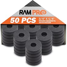 RAM-PRO 50-Piece Powerful Magnetic Round Ferrite Magnet Discs with 14 Dia. Holes 3/4" x 1/4" Universal Use on Frigidaires, Bulletin Boards & Arts-Crafts Projects, Etc.