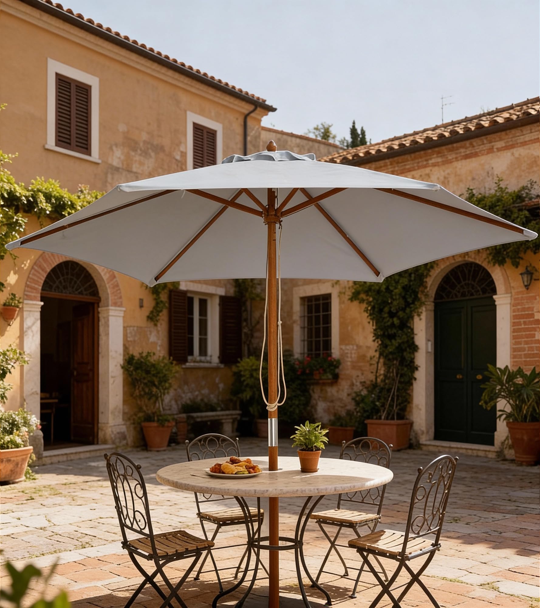 Outsunny Sombrilla de Jardín Ø250x230 cm Parasol de Terraza Gris | 6 Varillas, Poste Desmontable, Anti-UV, Impermeable, Marco de Madera, para Playa, Patio