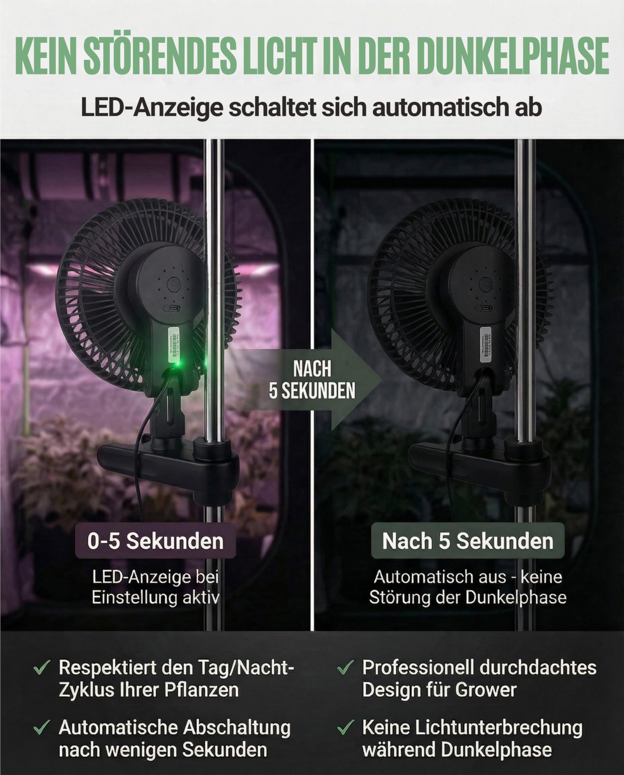 Hochwertiger Grow Clip-Ventilator EC-Motor, 10 Geschwindigkeitsstufen, 250 cm Kabel, Umluftventilator leise für Zelt, 20cm Durchmesser, 10W, 560 m3/h Luftstrom, 32 dBA - Perfekt für Growboxen