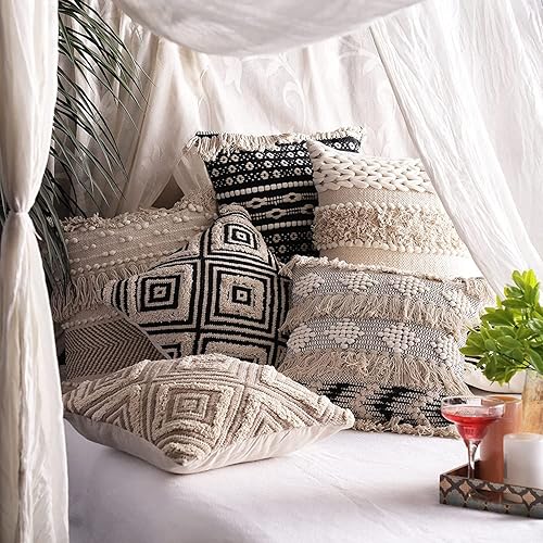 Miniatura 9 de OPARUN BOX Juego de 2 fundas de almohada bohemias para sofá, almohada bohemia texturizada de 18 x 18 pulgadas, fundas de almohada decorativas