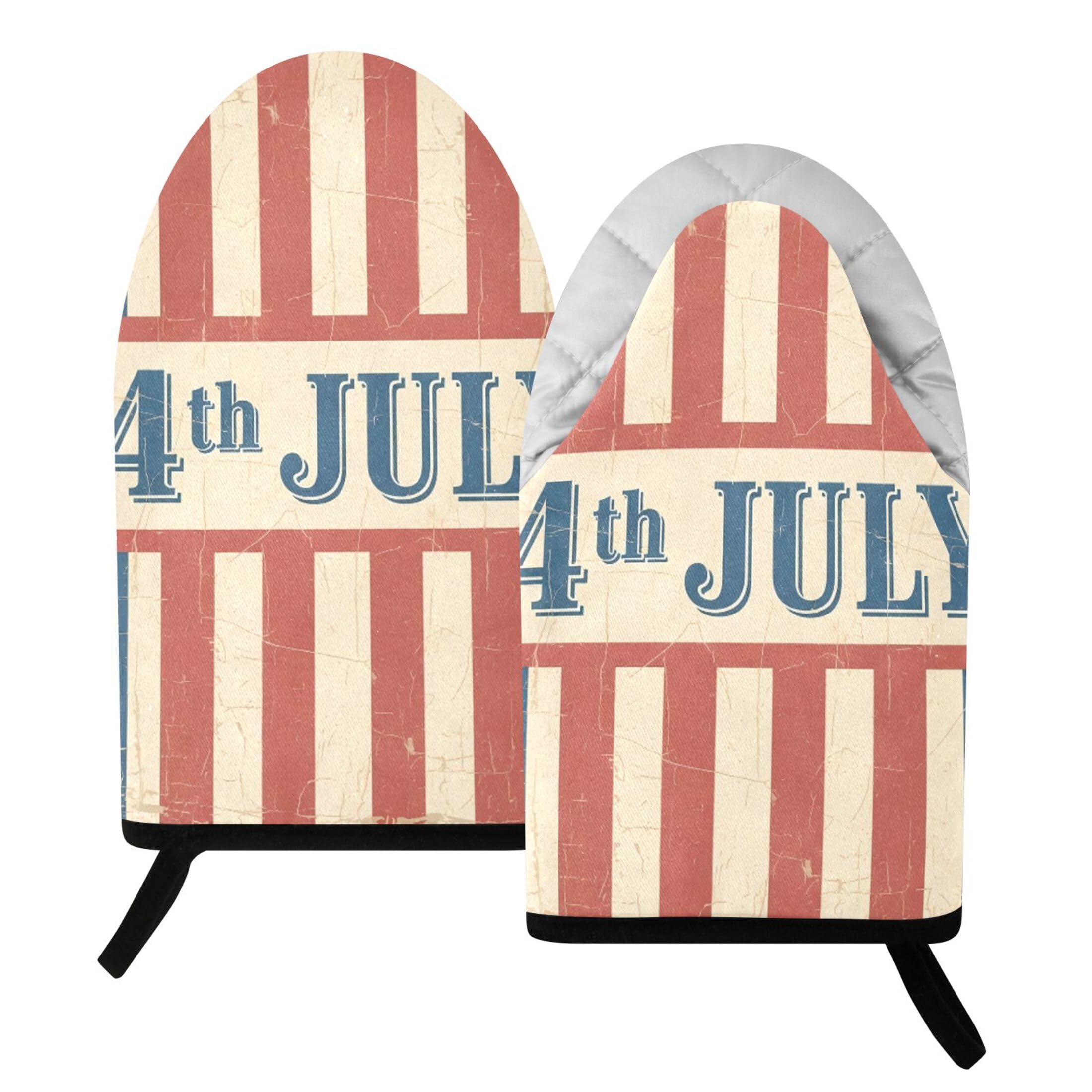 Fuauuyl Oven Mitts Heat Resistant Kitchen Gloves, Independence Day Classic Oven Gloves with Hanging Loop for Baking BBQ Cooking Grilling, 1 Pair, 9.5 in