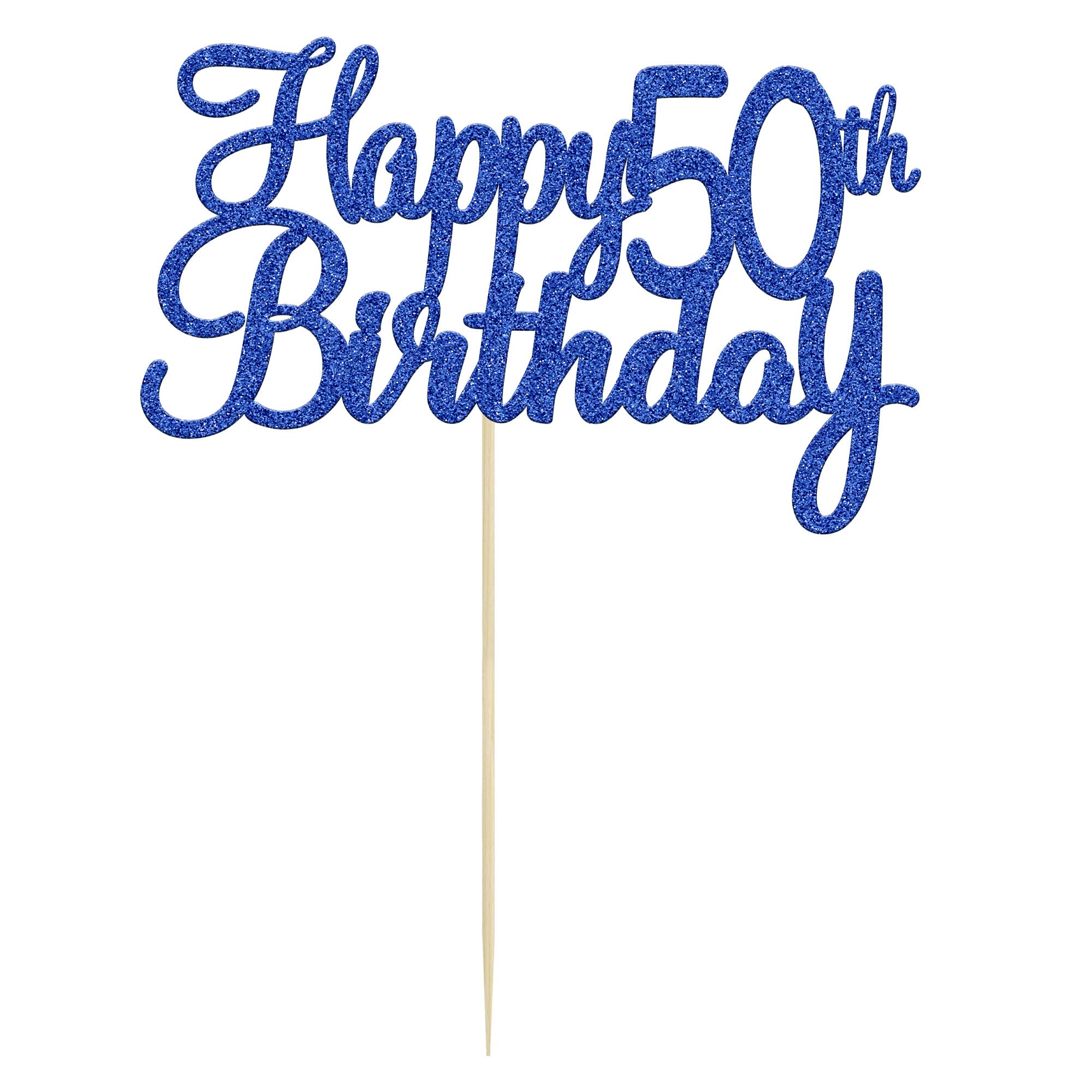 Gyufise 1Pc Happy 50th Birthday Cake Topper Blue Glitter 50th Birthday Cake Pick Cheers to 50 Years Old Fifty and Fabulous Cake Decorations for 50th Birthday Wedding Anniversary Party Supplies 1
