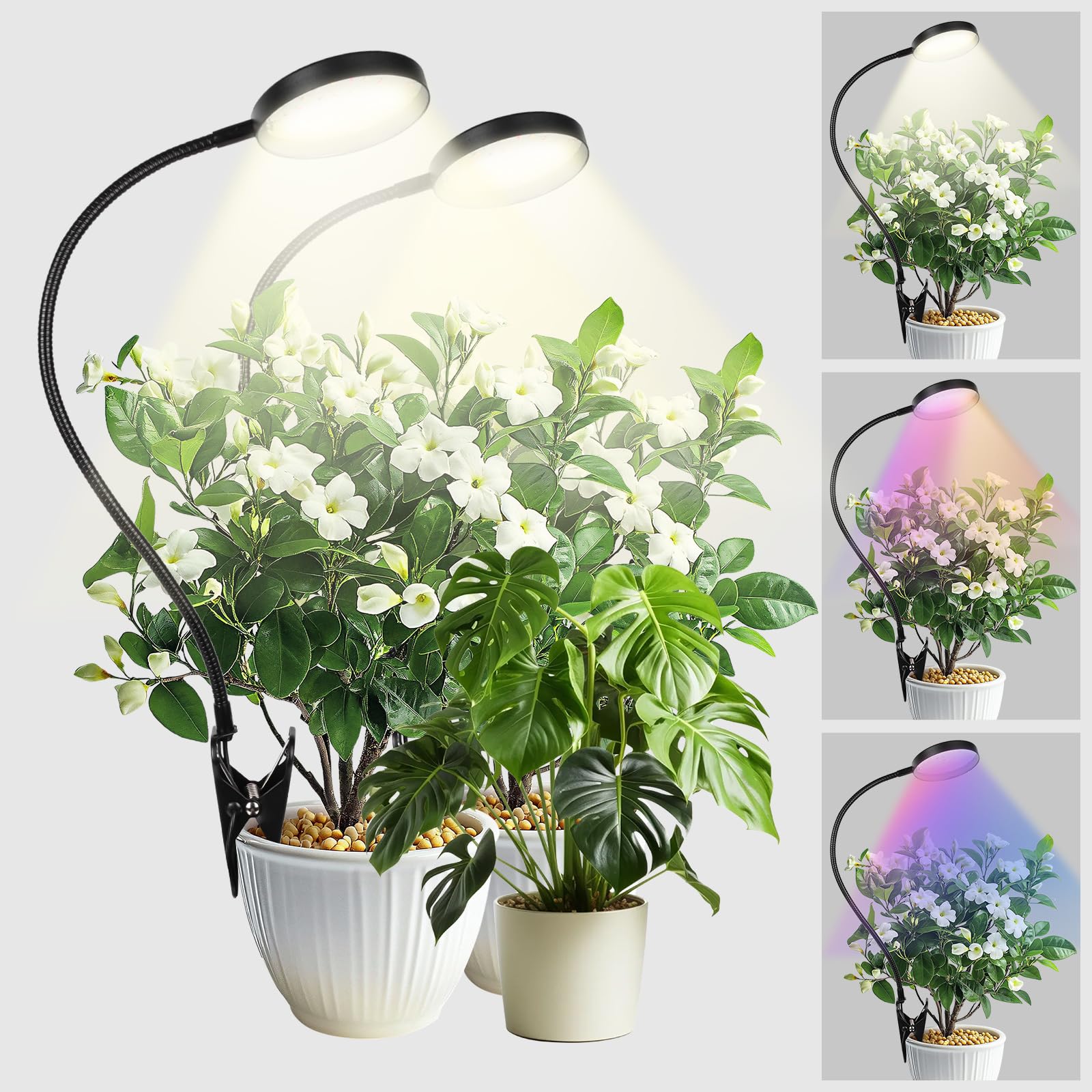 AOOSU Indoor Grow Light, 2*Clip-On 48-LED Full-Spectrum Grow Light, 3 Lighting Modes, 10 Dimmable Levels, 360° Adjustable Gooseneck, 3/9/12-Hour Timer for Growing Indoors [E-Rated Energy Efficiency]