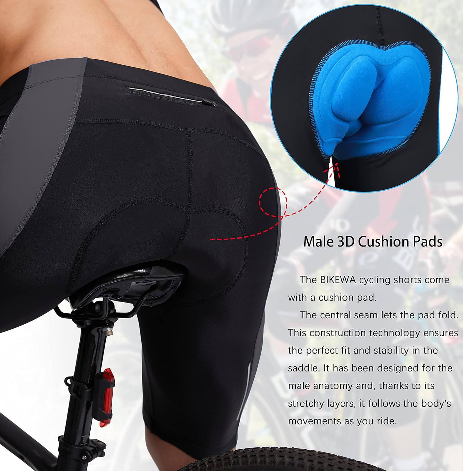 Bikewa Men's Bike Shorts 3D Padded Cycling Road Biking Mountain Riding Biker Bicycle UPF 50+ Cycle Shorts Zipper Pockets - Image 4